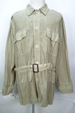 Etro Jacket Mens Large Beige Linen Belted Military Safari Unlined Travel